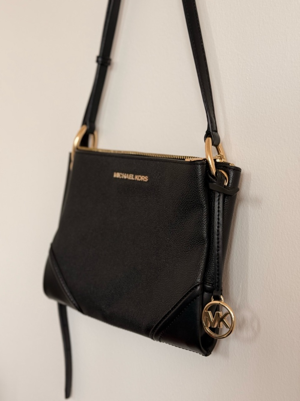 Michael Kors Black Leather Crossbody with Gold Hardware